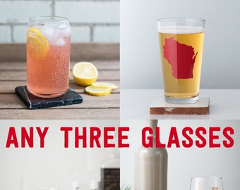 Any Three STOCK Glasses, excludes monograms and custom glassware