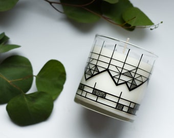 Geometric Mountain Candle In Reusable Rocks Glass