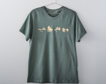 Men's Fly Fishing T-shirt, Pine and Gold