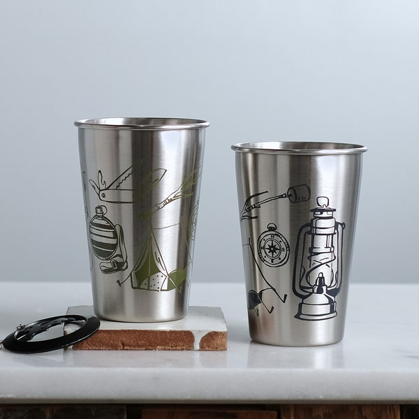 Camping Tools Stainless Steel Metal Pint Tumbler, set of 2