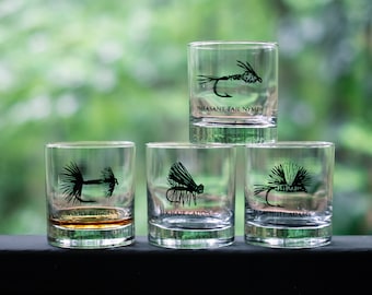 Fly Fishing Cocktail Glasses- gift SET of 2