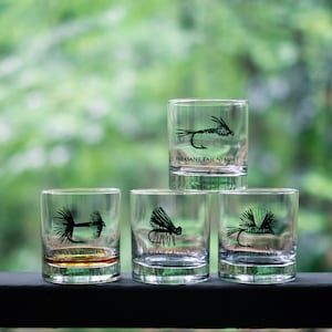 Fly Fishing Cocktail Glasses, SET of 4 Flies
