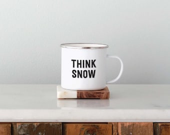 Think Snow printed enamel mug