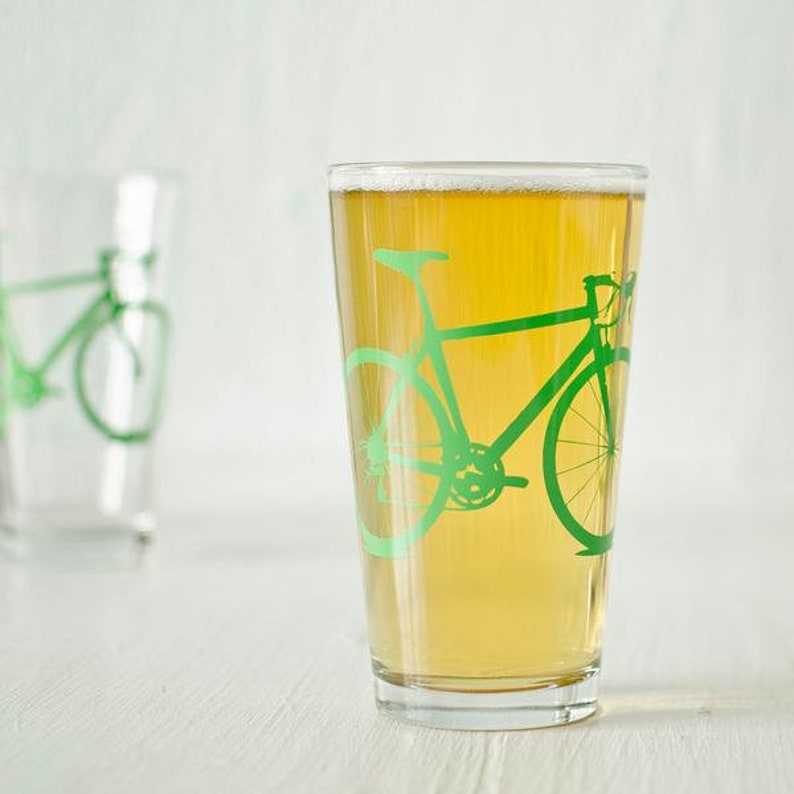 Bike Pint Glasses Pint Screen Printed Bicycle Glassware SET of 2 image 4