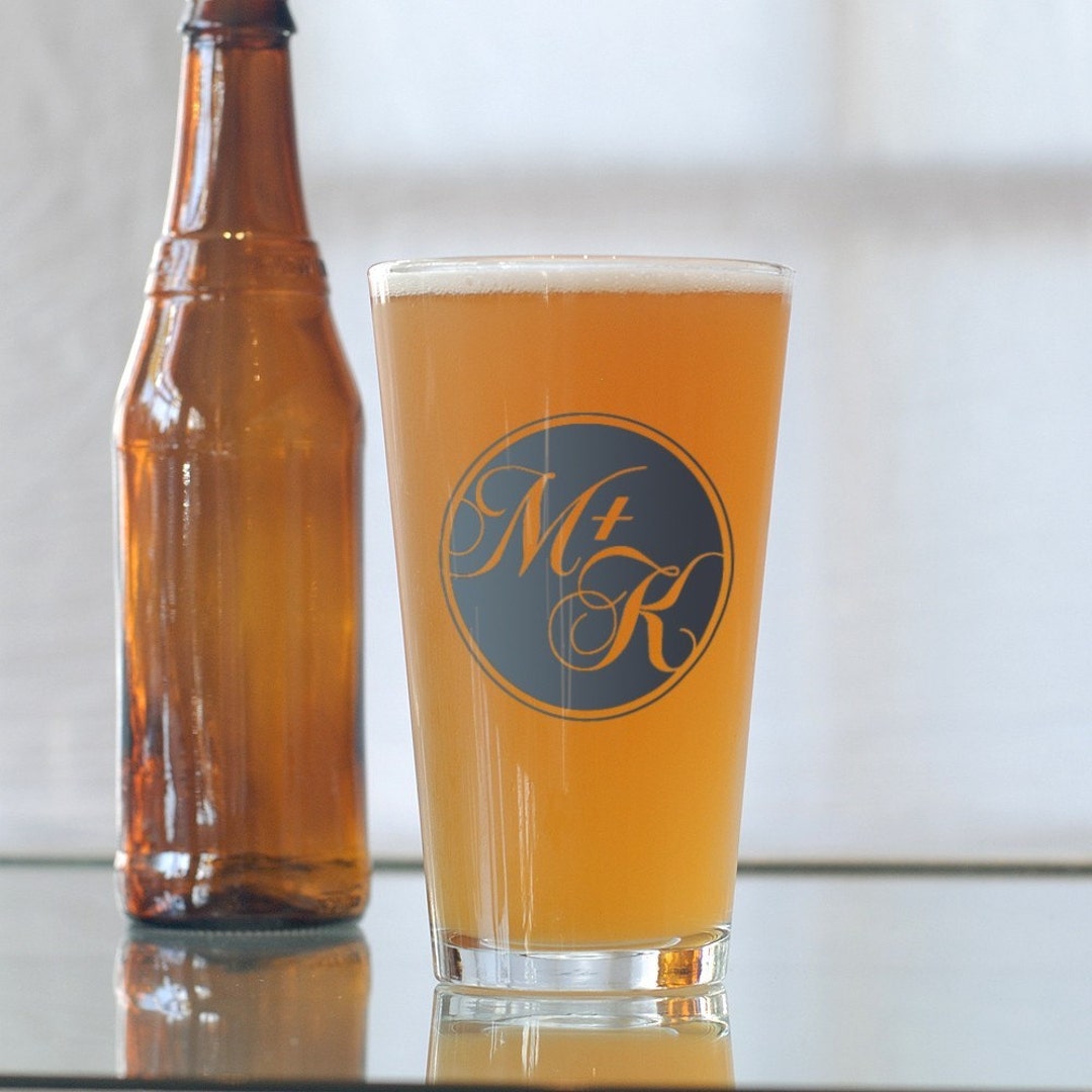 Custom Round Monogram, Screen Printed Pint Glasses, SET OF 6 - Etsy