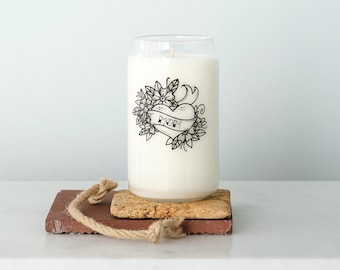 Tattoo Can Glass Soy Candle, Reusable Container