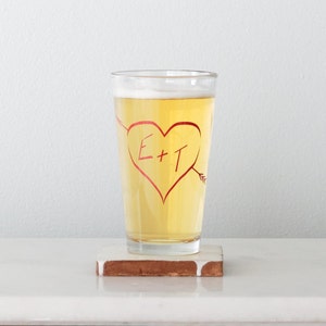 True love monogram, custom screen printed pint glasses, SET OF 6 Red