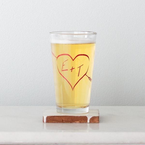 True love monogram, custom screen printed pint glasses, SET OF 6