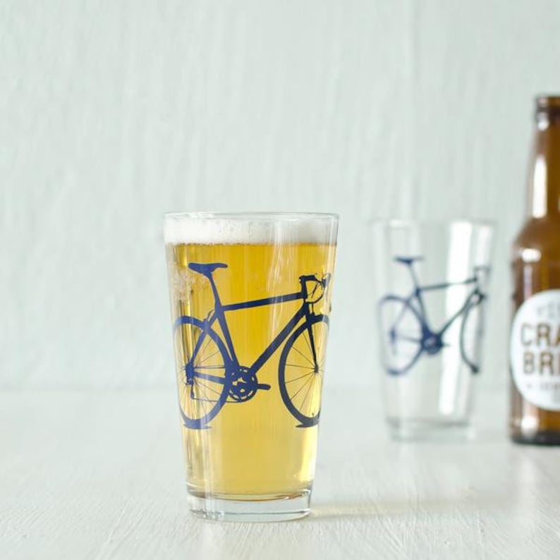 Bike Pint Glasses Pint Screen Printed Bicycle Glassware SET of 2 image 3