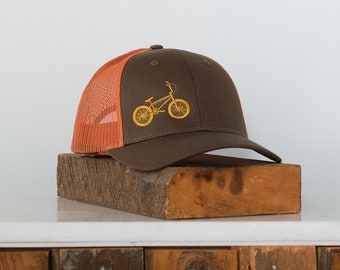BMX Bicycle Embroidered Trucker Hat - Rust and Loden - Gifts for dad