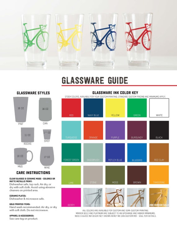 BIKE PARTY GLASSWARE Set of 4 Screen Printed Bicycle Pints 