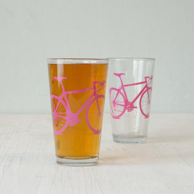 Bike Pint Glasses Pint Screen Printed Bicycle Glassware SET of 2 image 6