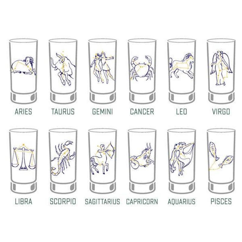 Zodiac Constellation Astrology Glassware Screen printed image 6
