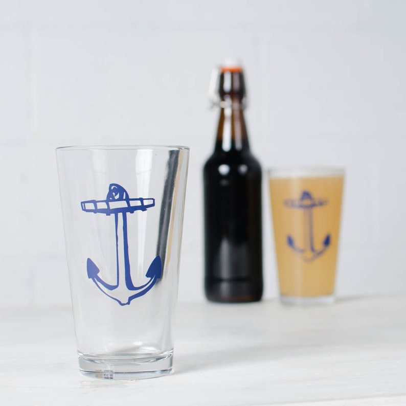 Wheel and Anchor screen printed pint glasses white and blue Etsy