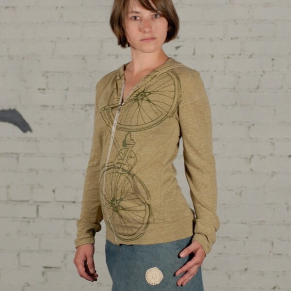 Small - Fixie - unisex eco heather zip hoodie, olive