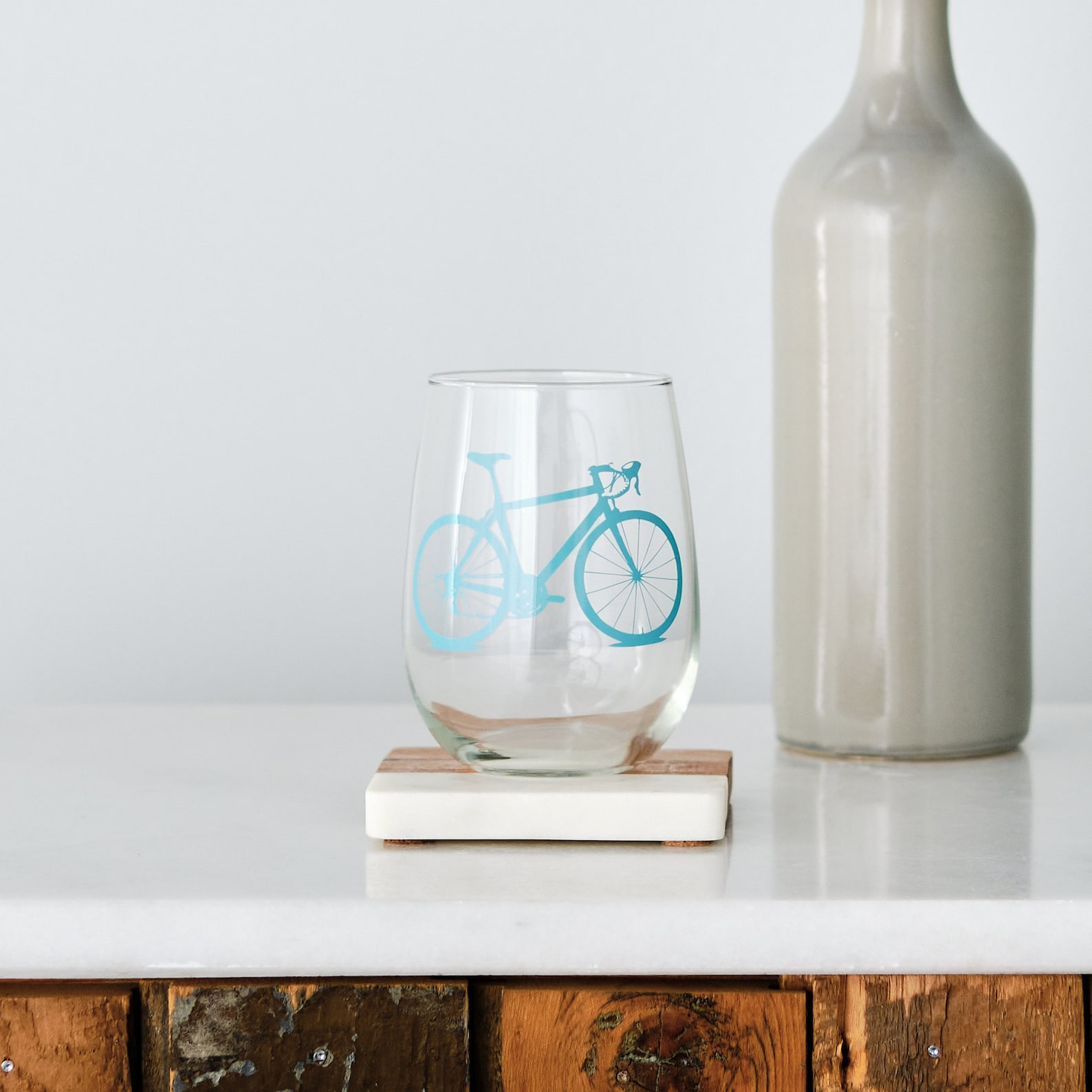 Bicycle Stemless Wine Glasses SET of 2 Etsy