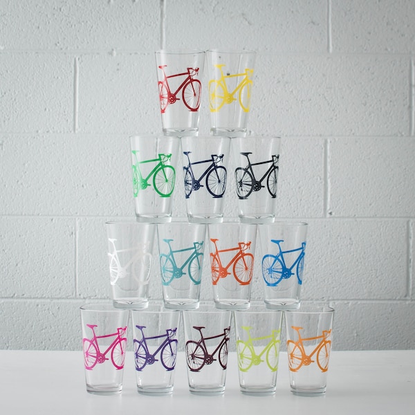 Bike Pint Glasses Pint Screen Printed Bicycle Glassware- SET of 2