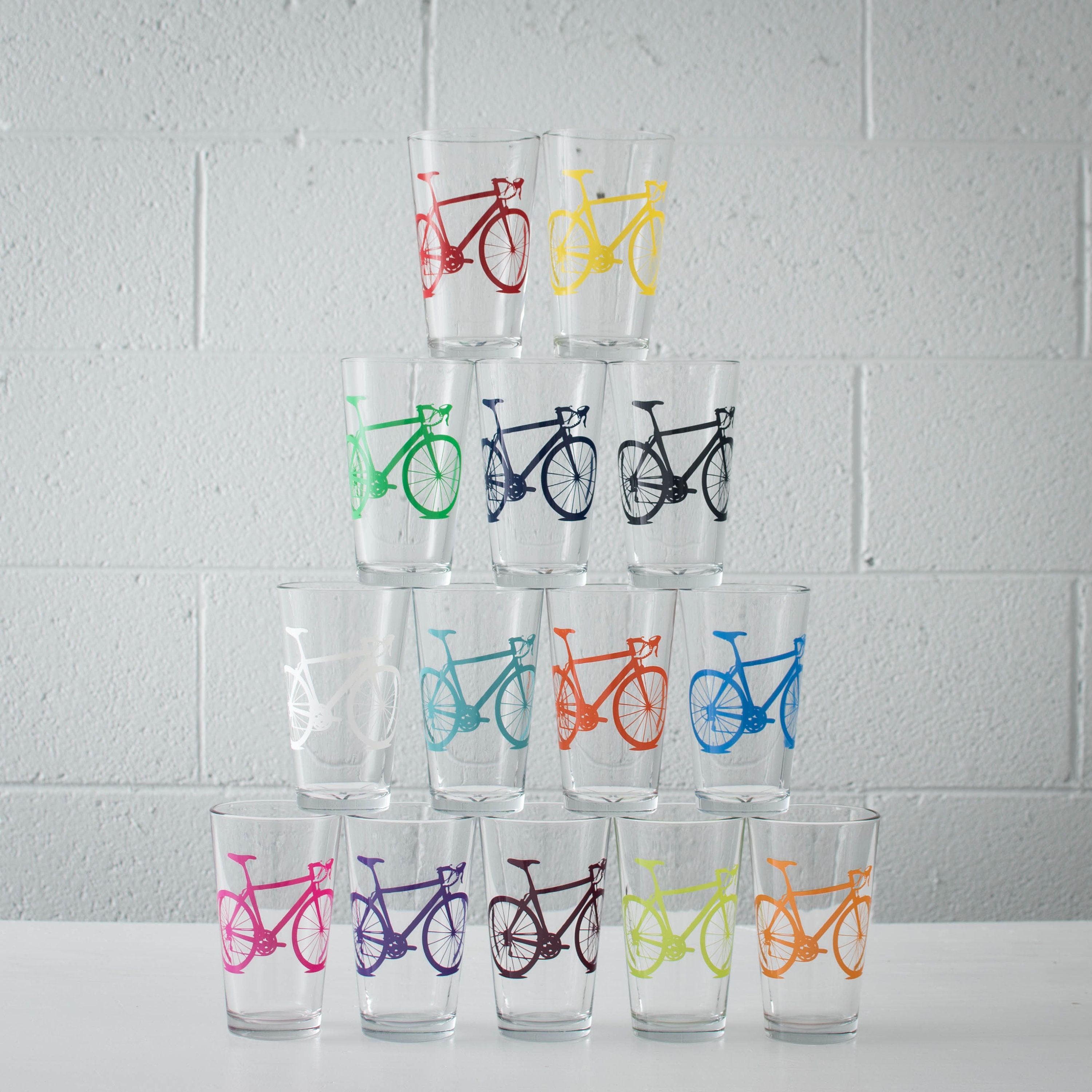 Bike Pint Glasses Sérigraphie Bicycle Glassware - Set de 2
