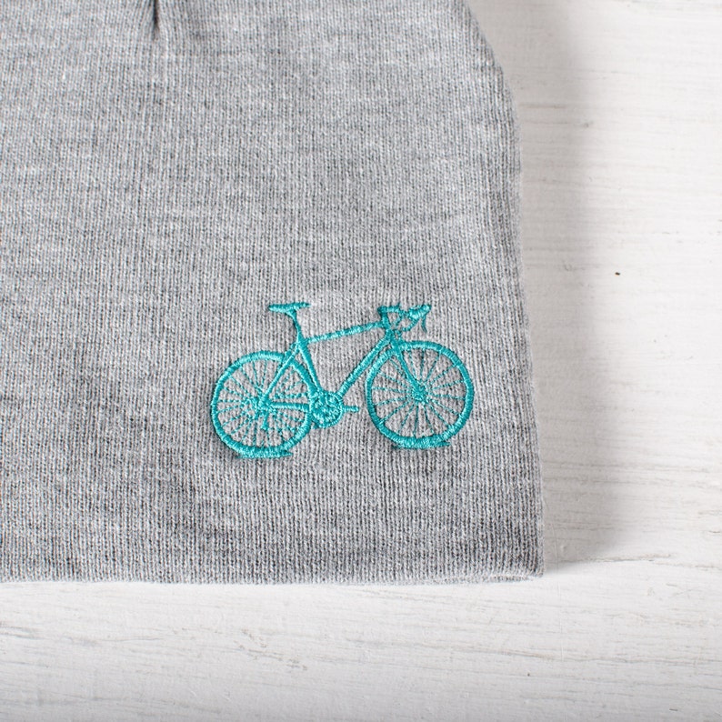 Knit Bicycle Beanie Turquoise on Gray