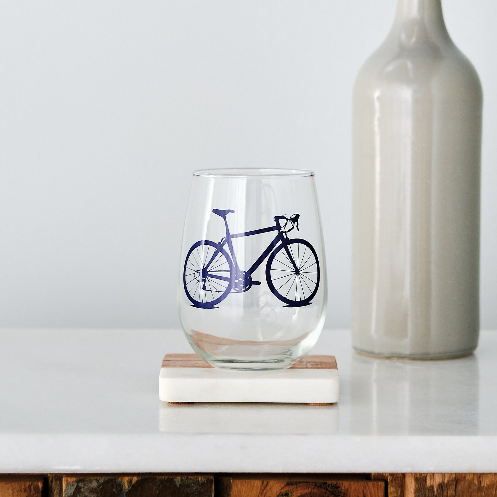 Bicycle Stemless Wine Glasses SET of 2 Etsy