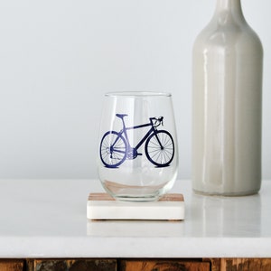 Bicycle Stemless Wine Glasses SET of 2 Navy Blue