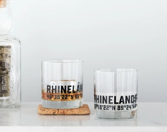 Custom Latitude and Longitude Personalized Old Fashioned Glassware Gift Set, location pride gift, set of 6