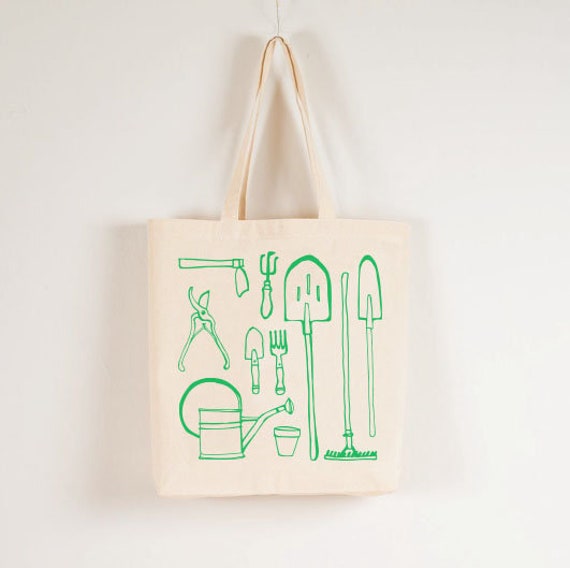 Garden Tools Tote Screen Printed Cotton Canvas Bag Shovel