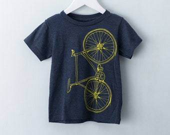 Kids Fixie Bicycle Tri-Blend Tee, Citron and Navy