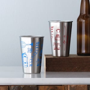 Ski Tools Stainless Steel Metal Pint Tumbler, set of 2