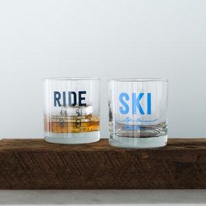 Ski and Ride Snowboard Rocks Glasses, set of 2