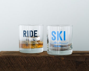 Ski and Ride Snowboard Rocks Glasses, set of 2