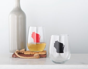 custom color AMERICA Wine GLASSES - state silhoutte - set of 6