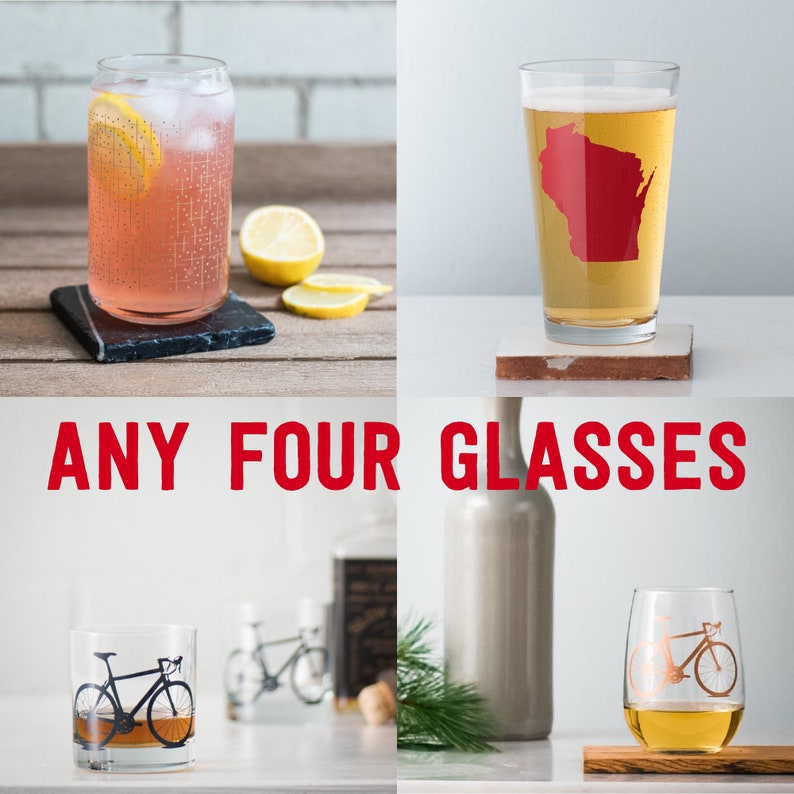 Any Four STOCK Glasses, excludes monograms and custom glassware image 1