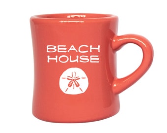 Beach House Diner Mug, printed Starfish, Sand Dollar