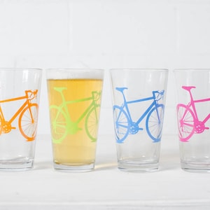 BIKE PARTY GLASSWARE set of 4 screen printed bicycle Pint glasses image 1