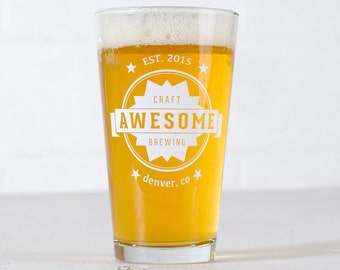 CUSTOMIZED PINT GLASSES - "Awesome" design screen printed 16oz. beer glass