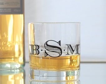 Personalized Cocktail Glasses, Monogram Old Fashioned Glassware Set - Bold Text II, gift set of 6