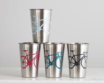 Bicycle Stainless Steel Metal Tumbler Drinkware, set of 4