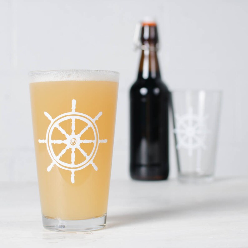 Wheel and Anchor screen printed pint glasses white and blue Etsy