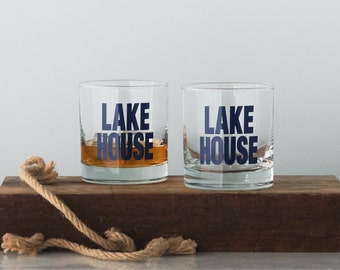 Lake House Typography Cocktail Glasses- SET of 2