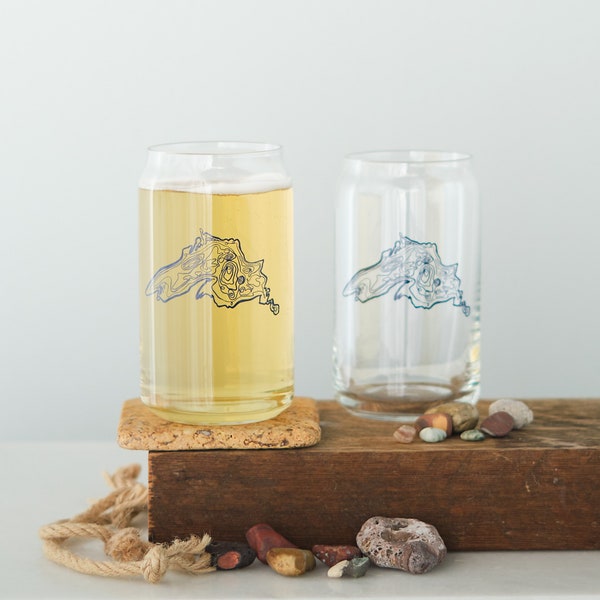 Lake Superior Contour Glassware, Great Lakes gifts for him, gift set of 2