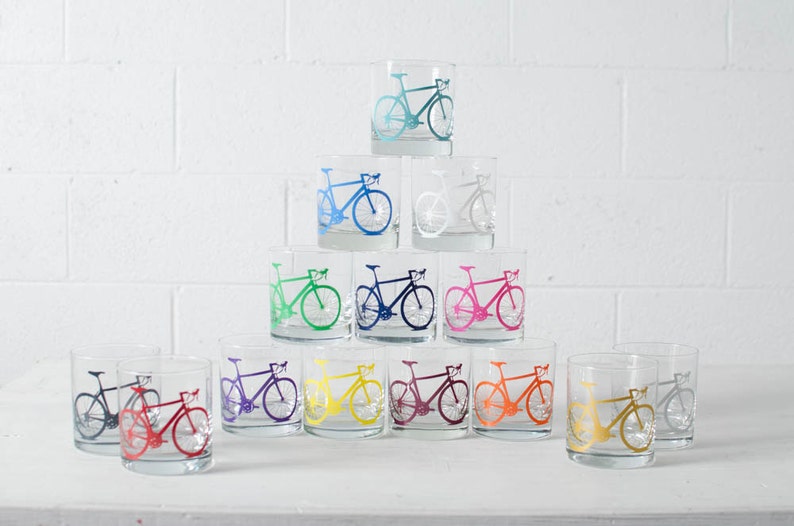 BICYCLE GLASSES rocks bike screenprint glassware Set of 2 image 2