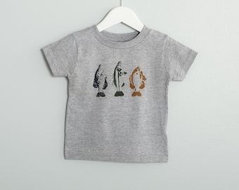 Fish Fry Toddler Tee, Heathered gray Crappie, Bass, Sunfish print