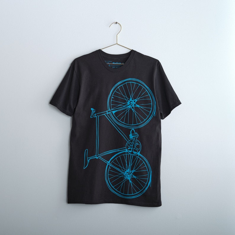 Men's Fixie Tee Bright Teal Bike on Black Cotton t-shirt image 3