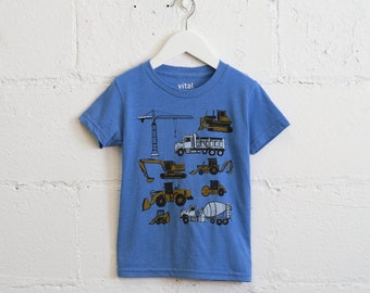 Kids Construction Equipment Tri-Blend Tee, Azure Blue