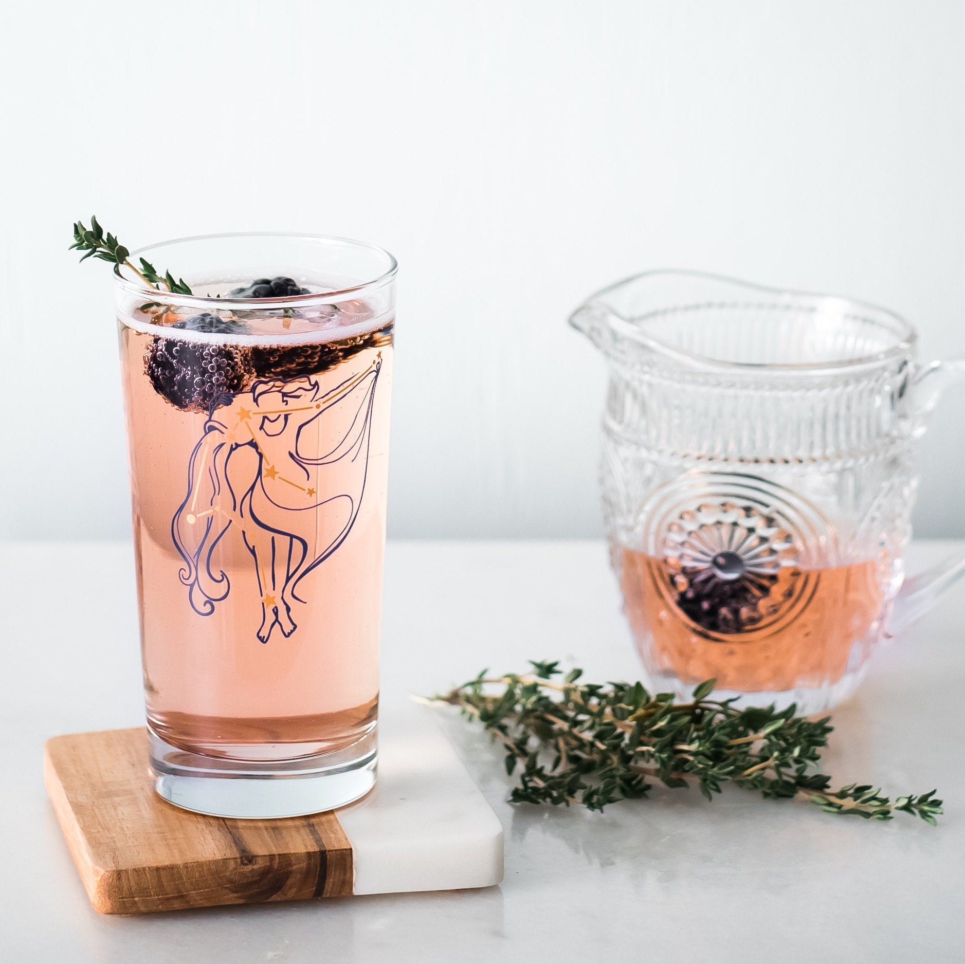 Zodiac Constellation Astrology Glassware - Verre Collins Sérigraphié, Set de 2