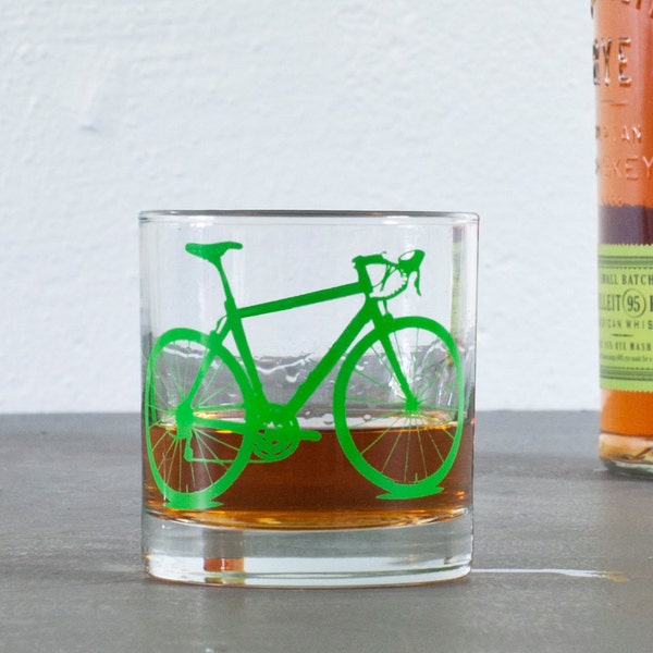 4 bicycle pint or rocks glasses, screen printed bike glassware