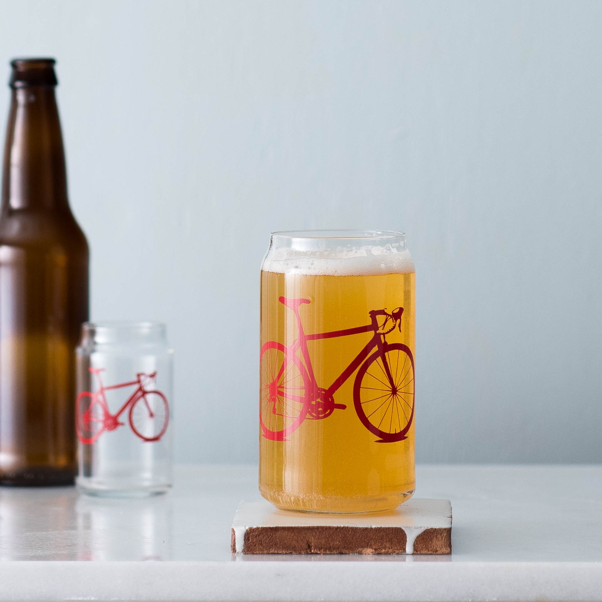 Set of Two 16 Oz Can Shaped Glasses - Bikes