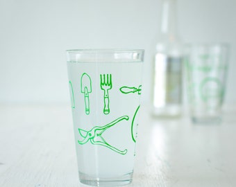 Garden Tools Pint Glass, SET of 2