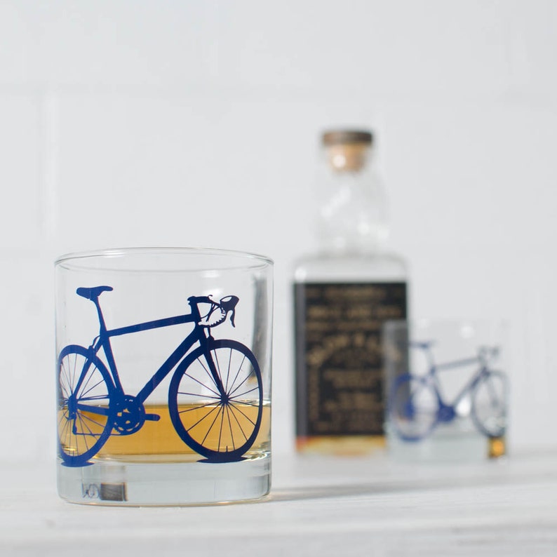 BICYCLE GLASSES rocks bike screenprint glassware Set of 2 Navy Blue